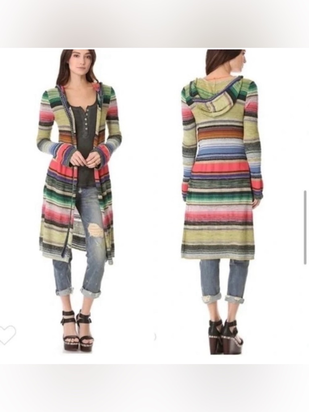 Free People Serape Duster Cardigan Rainbow Knit Trench Length small
